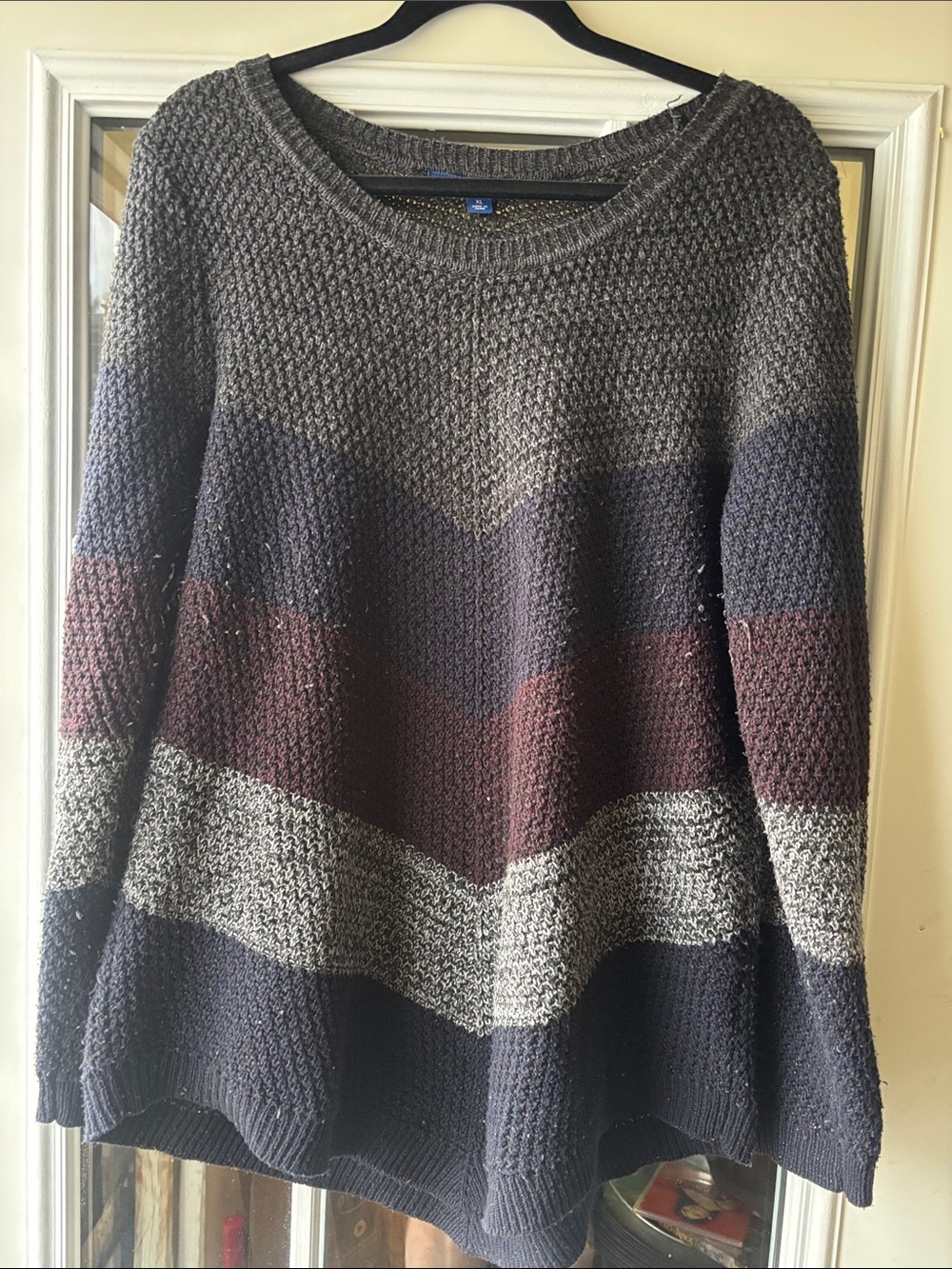 Apt. 9 Chevron-Striped Crewneck Sweater in Gray, Navy & Burgundy